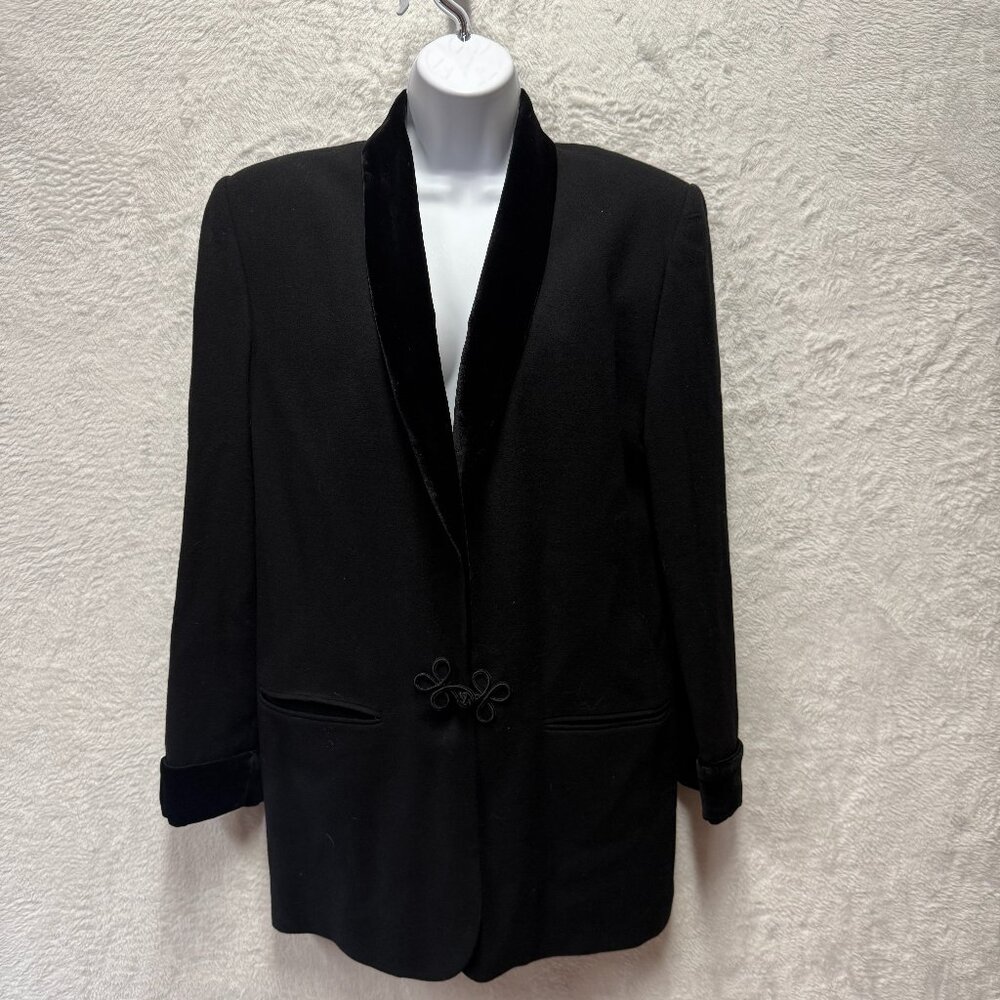 Lord Taylor Wool Blazer Velvet Trim Jacket Women 10 Black Elegant Formal Career